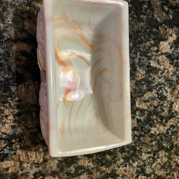 Orange and white flower embossed slag glass - Picture 2 of 5